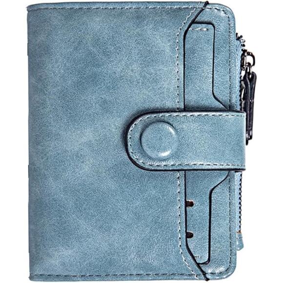 Women's Leather Wallet RFID Blocking Bifold Zipper Coin Pocket ID Window Blue - Picture 5 of 7